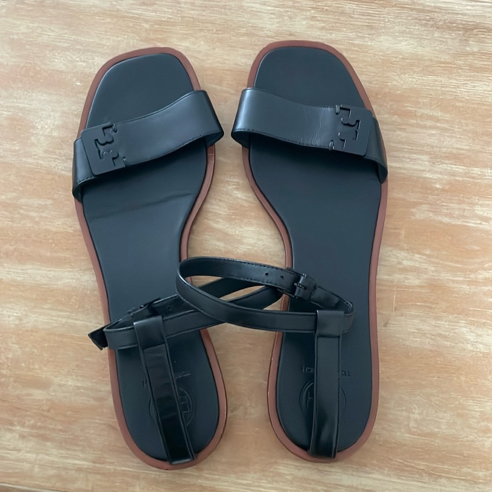 Tory Burch Black Leather Sandals Size 8.5 Leather Soles